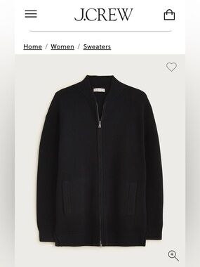 J. Crew Black Zip-Up 30% Lambs Wool Sweater Jacket- Size Medium